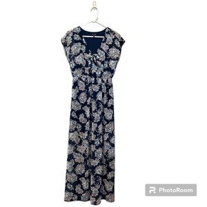 As U Wish navy blue Flower Maxi dress half lined flutter sleeve v neck